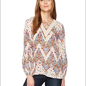 Democracy Blouse Long Sleeve Top w/ Lace Up Detail